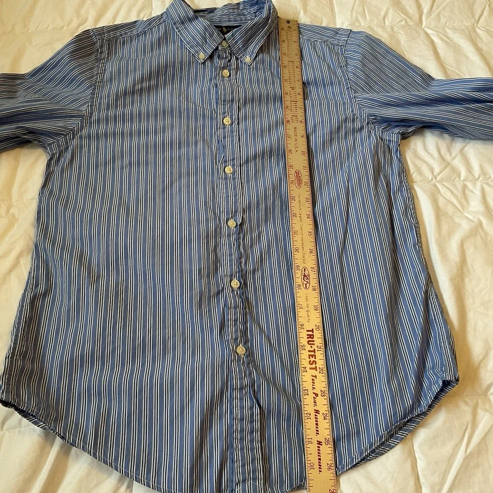 Ralph Lauren Young Mens XL 18-20 Blue Striped Long Sleeve Shirt Boys Cotton Polo